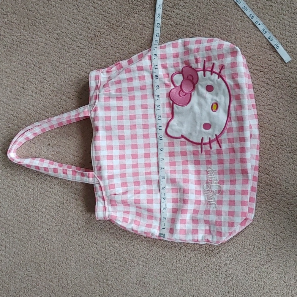 Sanrio Large Hello Kitty Pink Checkered Gingham zippered Tote Bag - Picture 4 of 9